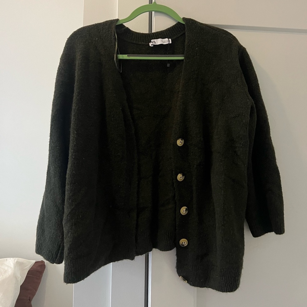 Dark Green Zara over-size button cardigan. Super soft and falls really nicely!